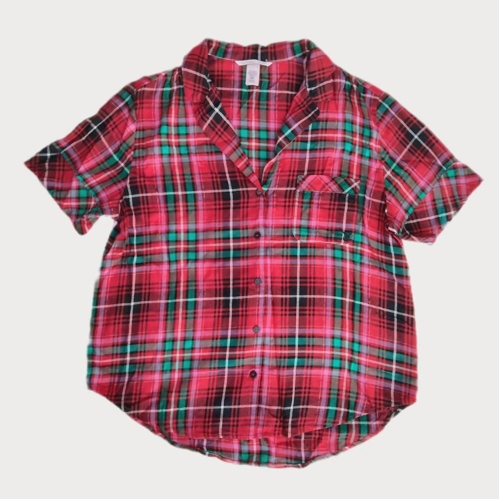 Victoria's Secret Womens Flannel Pajama Top Size S Button Down Festive Holiday